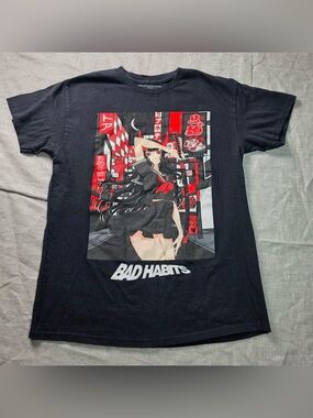Bad Habits Anime Graphic T-Shirt Mens Medium Black Devil Girl Japanese